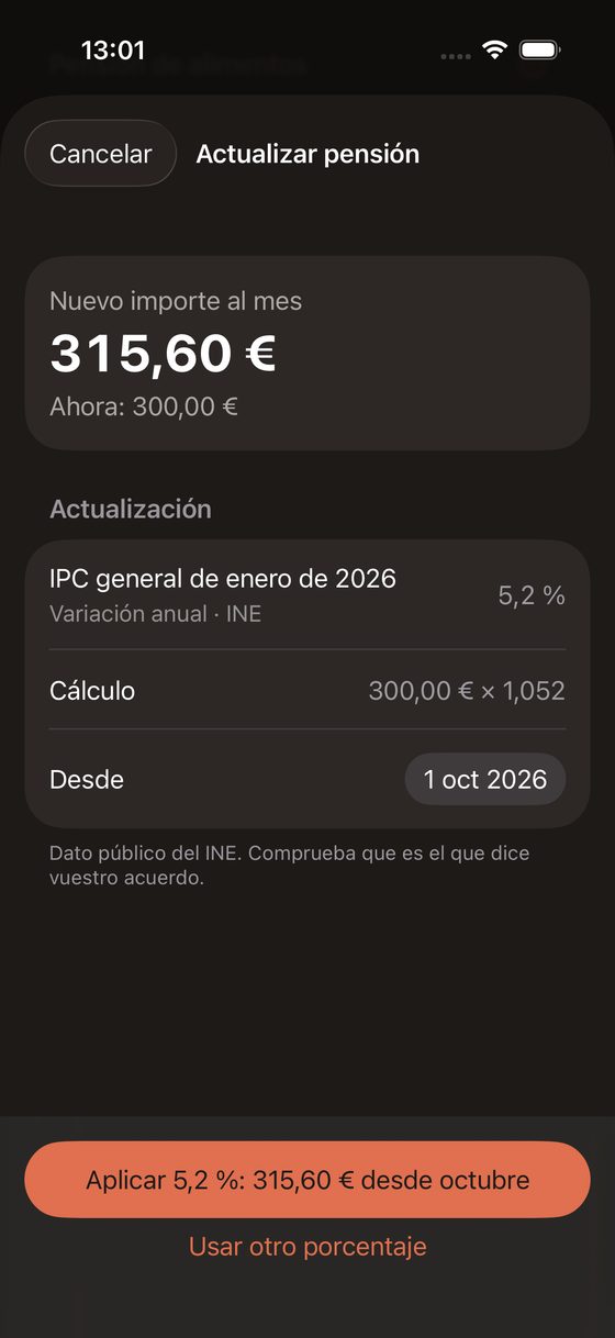 Hoja Actualizar pensión con el IPC del INE y el importe nuevo de la pensión