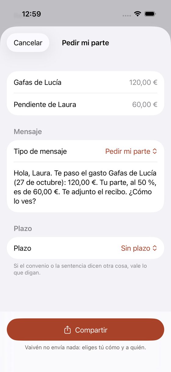 Ask for my share screen with the message already written and the Share button