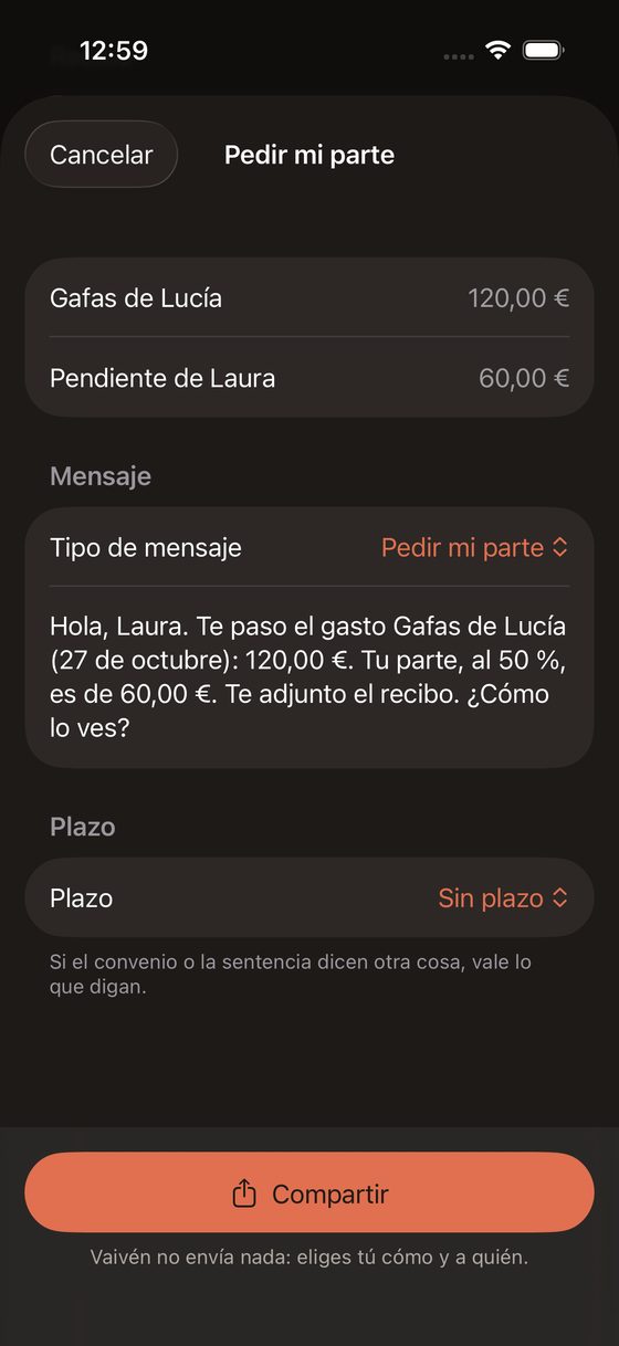 Ask for my share screen with the message already written and the Share button